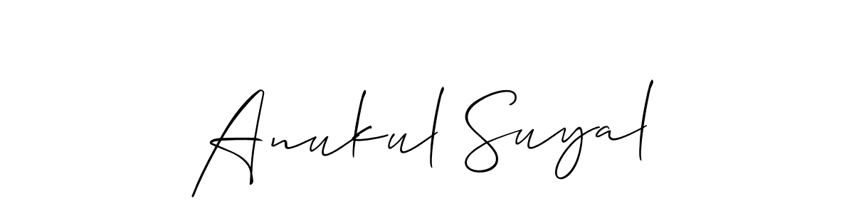 Also You can easily find your signature by using the search form. We will create Anukul Suyal name handwritten signature images for you free of cost using Allison_Script sign style. Anukul Suyal signature style 2 images and pictures png