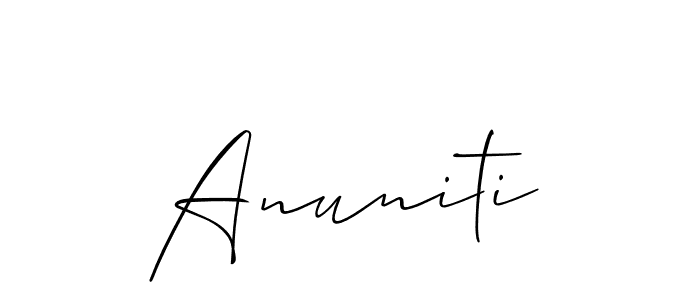 The best way (Allison_Script) to make a short signature is to pick only two or three words in your name. The name Anuniti include a total of six letters. For converting this name. Anuniti signature style 2 images and pictures png