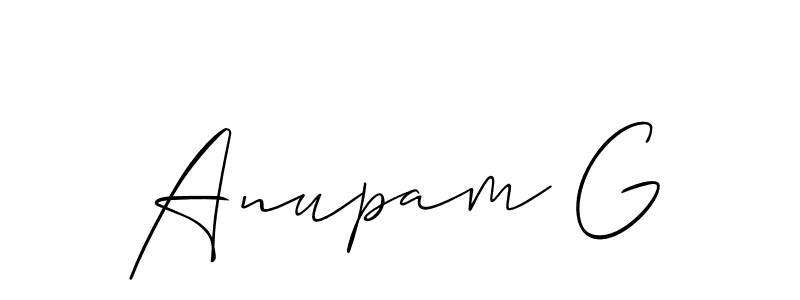 The best way (Allison_Script) to make a short signature is to pick only two or three words in your name. The name Anupam G include a total of six letters. For converting this name. Anupam G signature style 2 images and pictures png