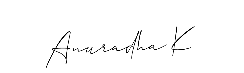 Similarly Allison_Script is the best handwritten signature design. Signature creator online .You can use it as an online autograph creator for name Anuradha K. Anuradha K signature style 2 images and pictures png