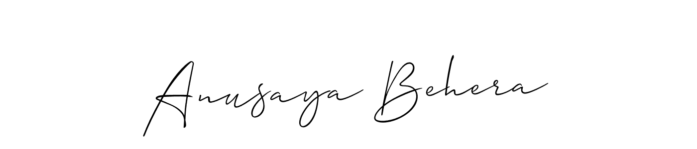 The best way (Allison_Script) to make a short signature is to pick only two or three words in your name. The name Anusaya Behera include a total of six letters. For converting this name. Anusaya Behera signature style 2 images and pictures png