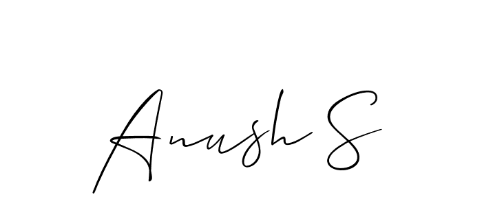 The best way (Allison_Script) to make a short signature is to pick only two or three words in your name. The name Anush S include a total of six letters. For converting this name. Anush S signature style 2 images and pictures png