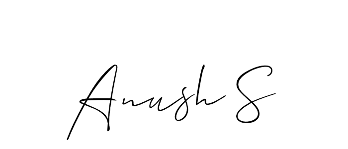 if you are searching for the best signature style for your name Anush S. so please give up your signature search. here we have designed multiple signature styles  using Allison_Script. Anush S signature style 2 images and pictures png