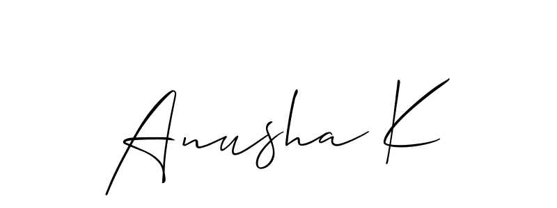 Similarly Allison_Script is the best handwritten signature design. Signature creator online .You can use it as an online autograph creator for name Anusha K. Anusha K signature style 2 images and pictures png