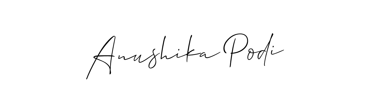 It looks lik you need a new signature style for name Anushika Podi. Design unique handwritten (Allison_Script) signature with our free signature maker in just a few clicks. Anushika Podi signature style 2 images and pictures png