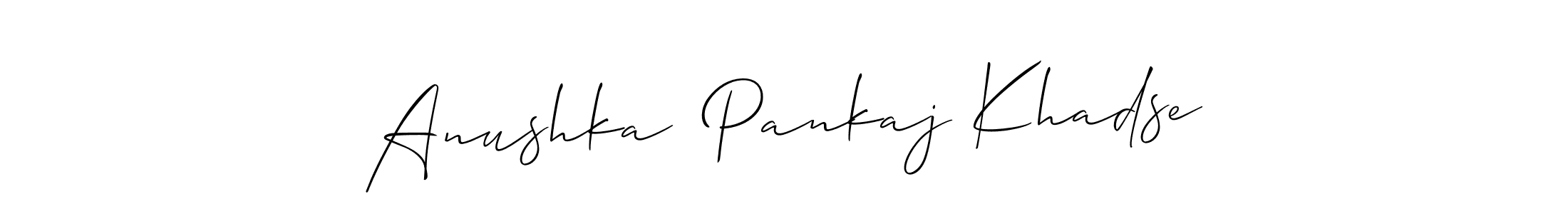 This is the best signature style for the Anushka  Pankaj Khadse name. Also you like these signature font (Allison_Script). Mix name signature. Anushka  Pankaj Khadse signature style 2 images and pictures png