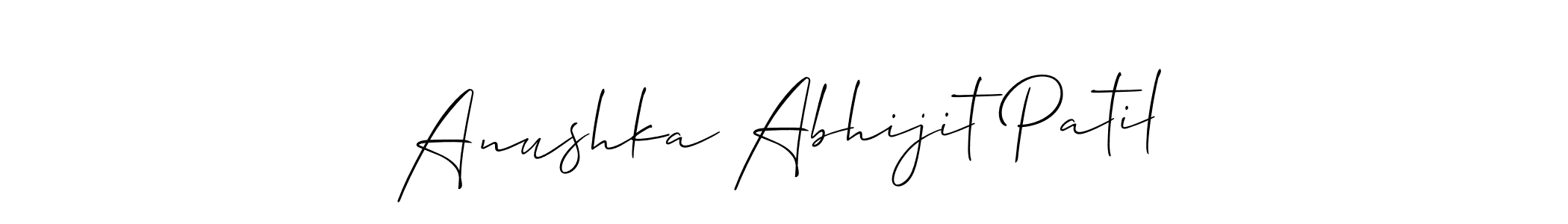 You should practise on your own different ways (Allison_Script) to write your name (Anushka Abhijit Patil) in signature. don't let someone else do it for you. Anushka Abhijit Patil signature style 2 images and pictures png