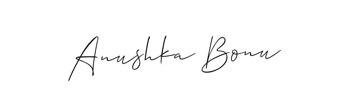 You should practise on your own different ways (Allison_Script) to write your name (Anushka Bonu) in signature. don't let someone else do it for you. Anushka Bonu signature style 2 images and pictures png