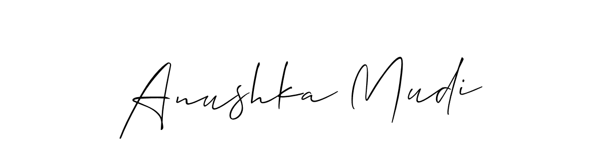 Allison_Script is a professional signature style that is perfect for those who want to add a touch of class to their signature. It is also a great choice for those who want to make their signature more unique. Get Anushka Mudi name to fancy signature for free. Anushka Mudi signature style 2 images and pictures png