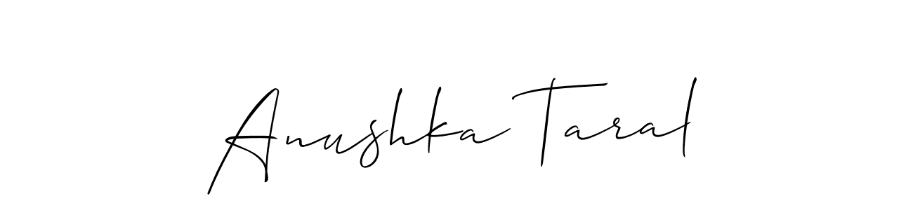 The best way (Allison_Script) to make a short signature is to pick only two or three words in your name. The name Anushka Taral include a total of six letters. For converting this name. Anushka Taral signature style 2 images and pictures png