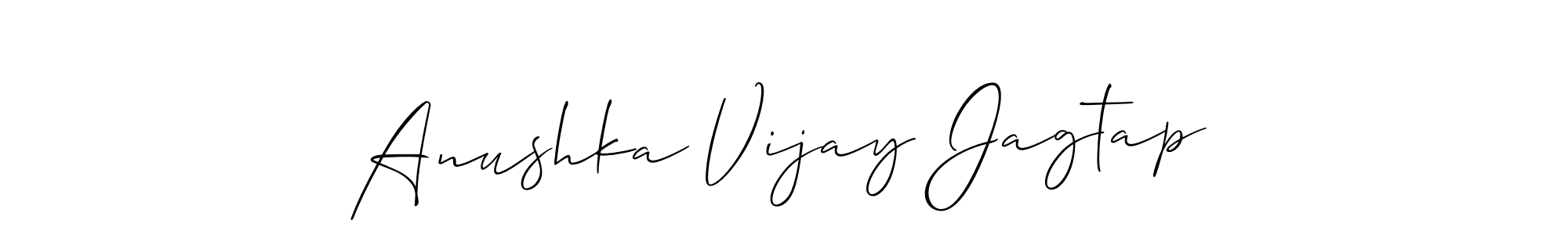 if you are searching for the best signature style for your name Anushka Vijay Jagtap. so please give up your signature search. here we have designed multiple signature styles  using Allison_Script. Anushka Vijay Jagtap signature style 2 images and pictures png