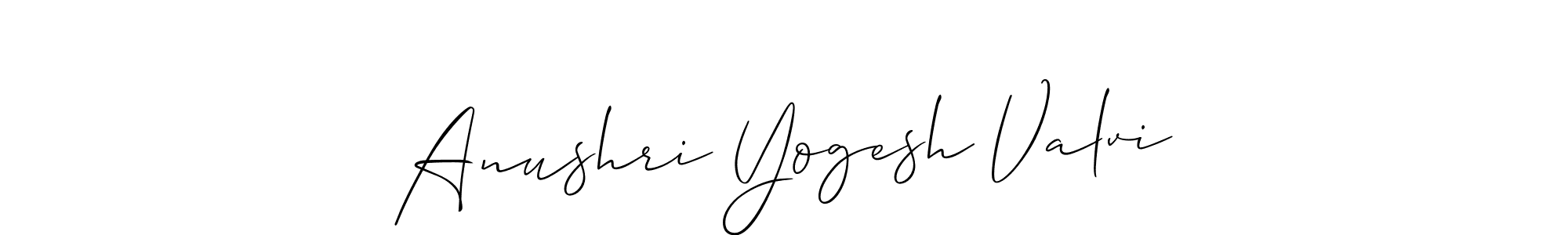 It looks lik you need a new signature style for name Anushri Yogesh Valvi. Design unique handwritten (Allison_Script) signature with our free signature maker in just a few clicks. Anushri Yogesh Valvi signature style 2 images and pictures png