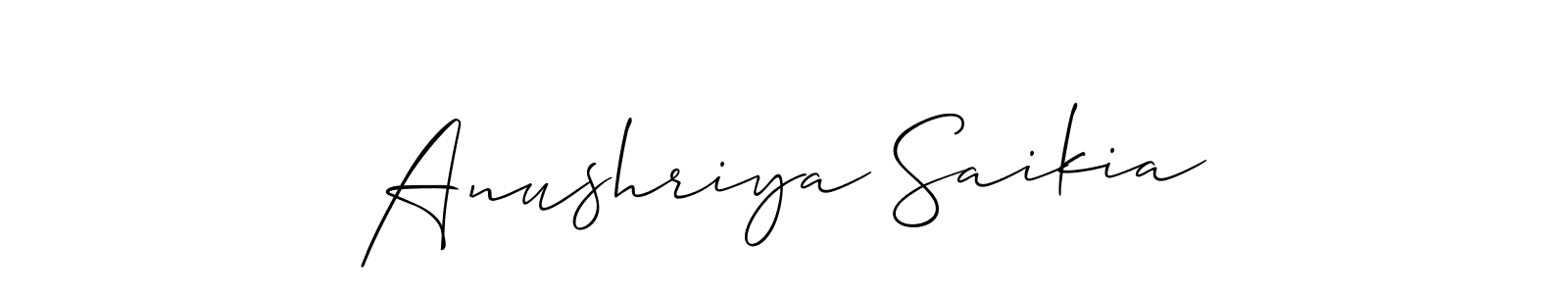 if you are searching for the best signature style for your name Anushriya Saikia. so please give up your signature search. here we have designed multiple signature styles  using Allison_Script. Anushriya Saikia signature style 2 images and pictures png