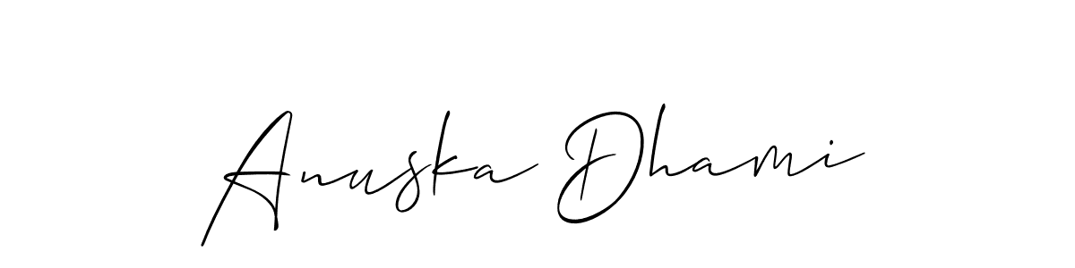You should practise on your own different ways (Allison_Script) to write your name (Anuska Dhami) in signature. don't let someone else do it for you. Anuska Dhami signature style 2 images and pictures png