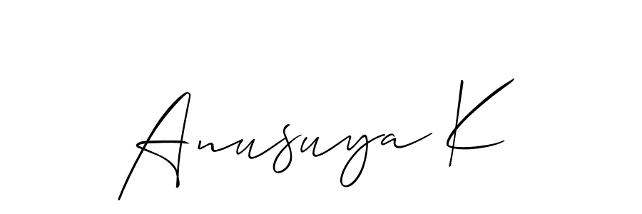 You should practise on your own different ways (Allison_Script) to write your name (Anusuya K) in signature. don't let someone else do it for you. Anusuya K signature style 2 images and pictures png