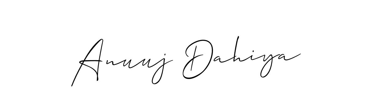 You should practise on your own different ways (Allison_Script) to write your name (Anuuj Dahiya) in signature. don't let someone else do it for you. Anuuj Dahiya signature style 2 images and pictures png