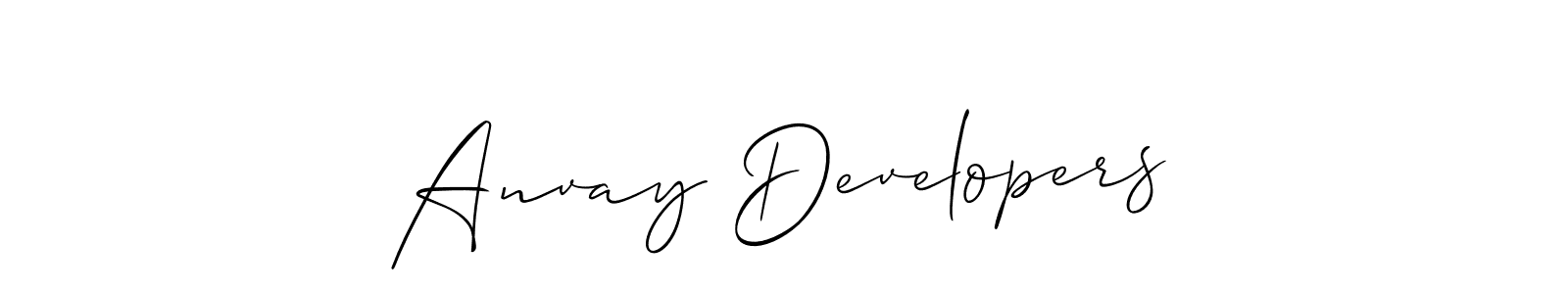 Similarly Allison_Script is the best handwritten signature design. Signature creator online .You can use it as an online autograph creator for name Anvay Developers. Anvay Developers signature style 2 images and pictures png