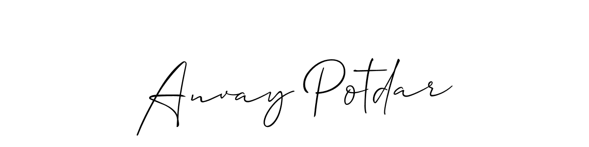 You should practise on your own different ways (Allison_Script) to write your name (Anvay Potdar) in signature. don't let someone else do it for you. Anvay Potdar signature style 2 images and pictures png