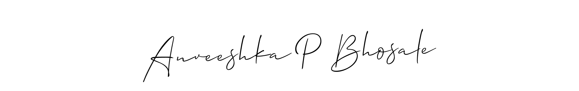 Allison_Script is a professional signature style that is perfect for those who want to add a touch of class to their signature. It is also a great choice for those who want to make their signature more unique. Get Anveeshka P Bhosale name to fancy signature for free. Anveeshka P Bhosale signature style 2 images and pictures png