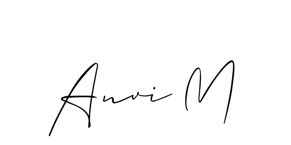 Allison_Script is a professional signature style that is perfect for those who want to add a touch of class to their signature. It is also a great choice for those who want to make their signature more unique. Get Anvi M name to fancy signature for free. Anvi M signature style 2 images and pictures png