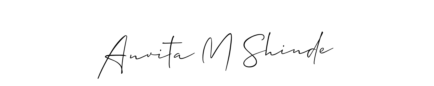 The best way (Allison_Script) to make a short signature is to pick only two or three words in your name. The name Anvita M Shinde include a total of six letters. For converting this name. Anvita M Shinde signature style 2 images and pictures png