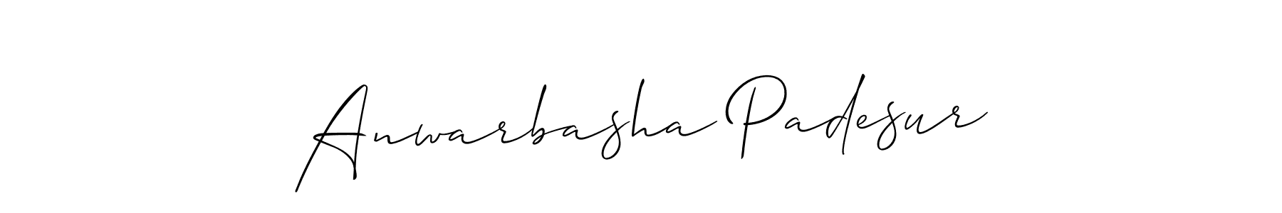 The best way (Allison_Script) to make a short signature is to pick only two or three words in your name. The name Anwarbasha Padesur include a total of six letters. For converting this name. Anwarbasha Padesur signature style 2 images and pictures png