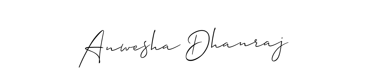 The best way (Allison_Script) to make a short signature is to pick only two or three words in your name. The name Anwesha Dhanraj include a total of six letters. For converting this name. Anwesha Dhanraj signature style 2 images and pictures png