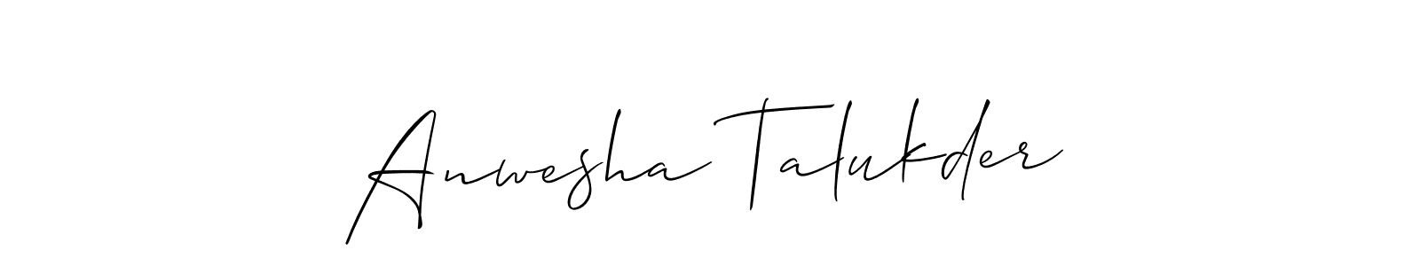 Also You can easily find your signature by using the search form. We will create Anwesha Talukder name handwritten signature images for you free of cost using Allison_Script sign style. Anwesha Talukder signature style 2 images and pictures png