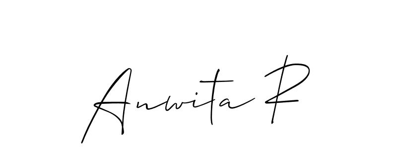 The best way (Allison_Script) to make a short signature is to pick only two or three words in your name. The name Anwita R include a total of six letters. For converting this name. Anwita R signature style 2 images and pictures png