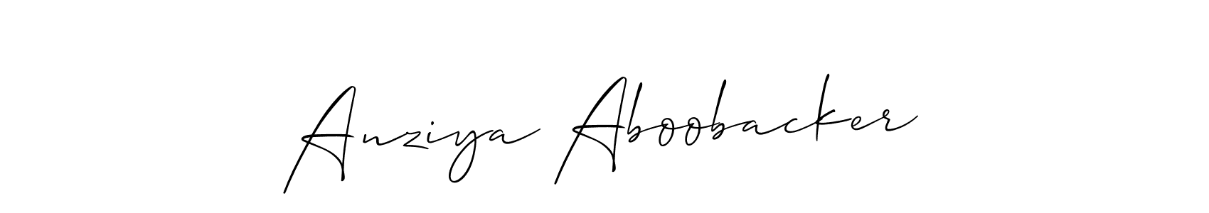 The best way (Allison_Script) to make a short signature is to pick only two or three words in your name. The name Anziya Aboobacker include a total of six letters. For converting this name. Anziya Aboobacker signature style 2 images and pictures png