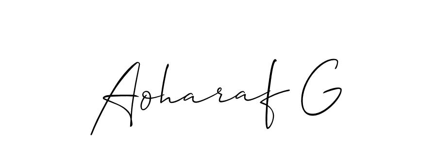 The best way (Allison_Script) to make a short signature is to pick only two or three words in your name. The name Aoharaf G include a total of six letters. For converting this name. Aoharaf G signature style 2 images and pictures png