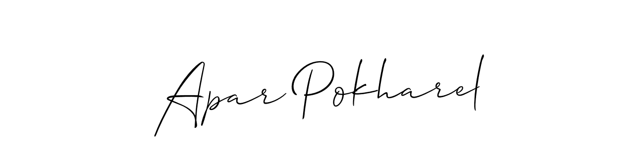 How to make Apar Pokharel name signature. Use Allison_Script style for creating short signs online. This is the latest handwritten sign. Apar Pokharel signature style 2 images and pictures png