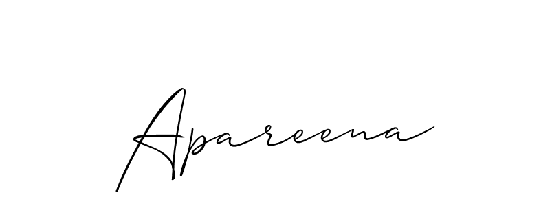 The best way (Allison_Script) to make a short signature is to pick only two or three words in your name. The name Apareena include a total of six letters. For converting this name. Apareena signature style 2 images and pictures png