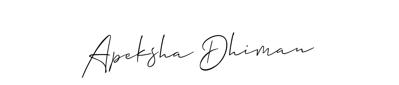 It looks lik you need a new signature style for name Apeksha Dhiman. Design unique handwritten (Allison_Script) signature with our free signature maker in just a few clicks. Apeksha Dhiman signature style 2 images and pictures png