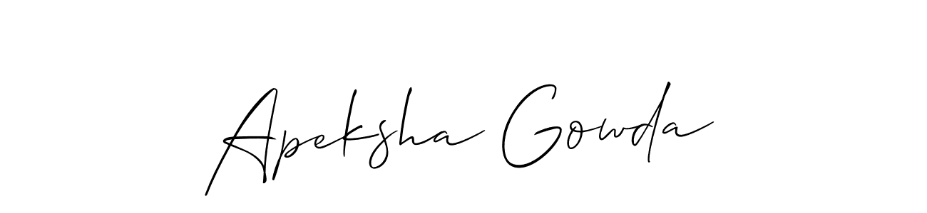 The best way (Allison_Script) to make a short signature is to pick only two or three words in your name. The name Apeksha Gowda include a total of six letters. For converting this name. Apeksha Gowda signature style 2 images and pictures png