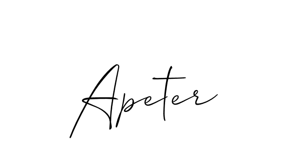 Allison_Script is a professional signature style that is perfect for those who want to add a touch of class to their signature. It is also a great choice for those who want to make their signature more unique. Get Apeter name to fancy signature for free. Apeter signature style 2 images and pictures png