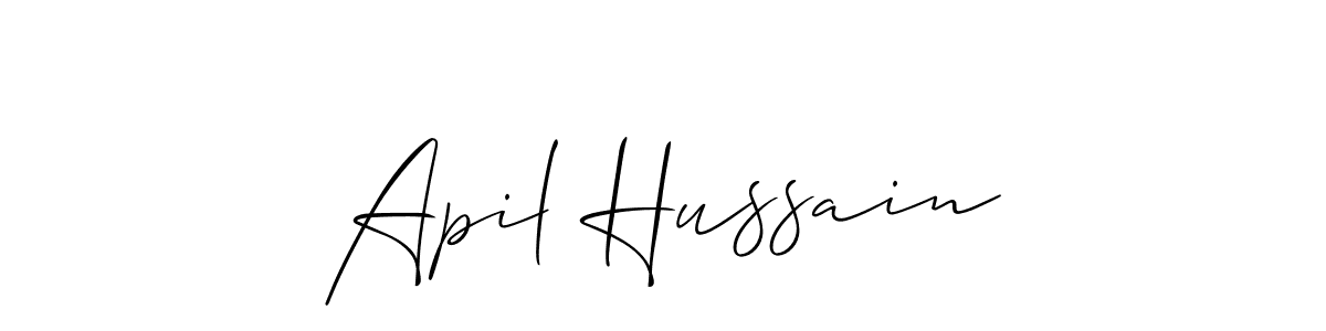 The best way (Allison_Script) to make a short signature is to pick only two or three words in your name. The name Apil Hussain include a total of six letters. For converting this name. Apil Hussain signature style 2 images and pictures png