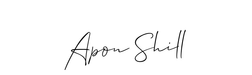You can use this online signature creator to create a handwritten signature for the name Apon Shill. This is the best online autograph maker. Apon Shill signature style 2 images and pictures png