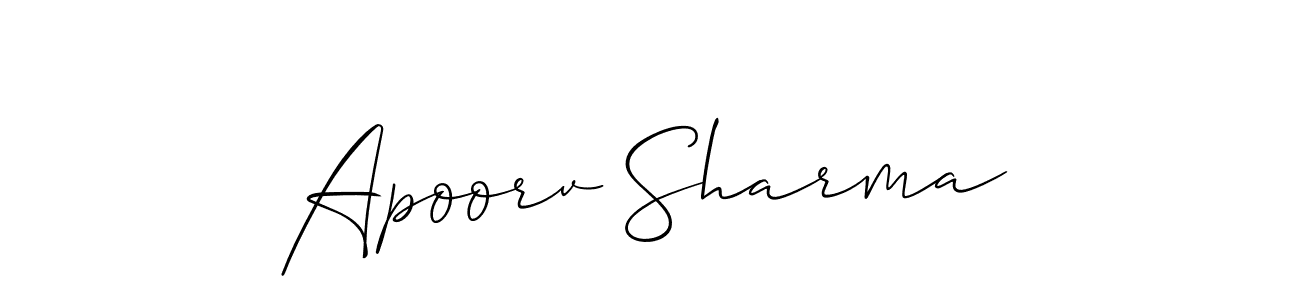 The best way (Allison_Script) to make a short signature is to pick only two or three words in your name. The name Apoorv Sharma include a total of six letters. For converting this name. Apoorv Sharma signature style 2 images and pictures png