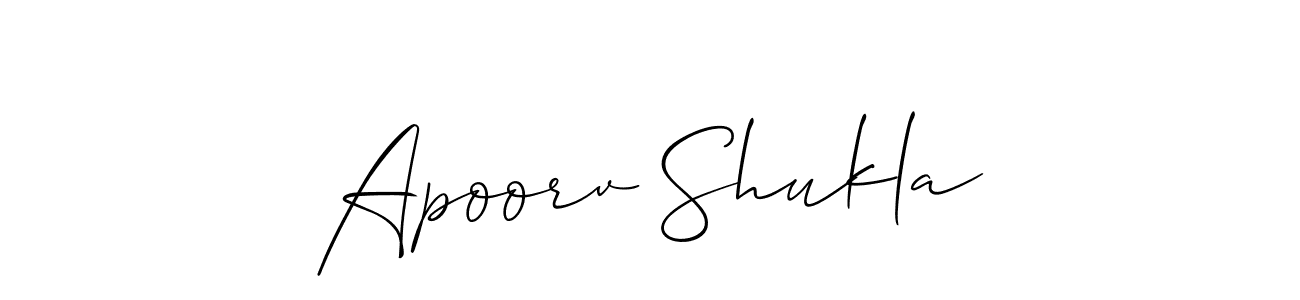 The best way (Allison_Script) to make a short signature is to pick only two or three words in your name. The name Apoorv Shukla include a total of six letters. For converting this name. Apoorv Shukla signature style 2 images and pictures png