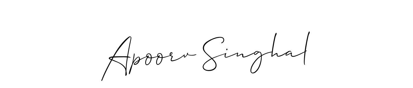 The best way (Allison_Script) to make a short signature is to pick only two or three words in your name. The name Apoorv Singhal include a total of six letters. For converting this name. Apoorv Singhal signature style 2 images and pictures png