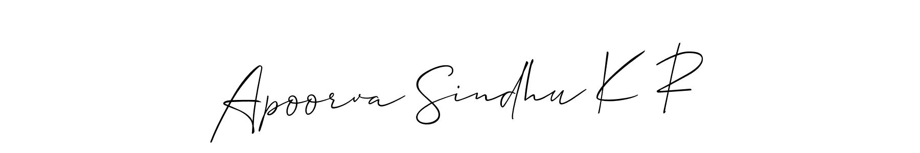 Design your own signature with our free online signature maker. With this signature software, you can create a handwritten (Allison_Script) signature for name Apoorva Sindhu K R. Apoorva Sindhu K R signature style 2 images and pictures png