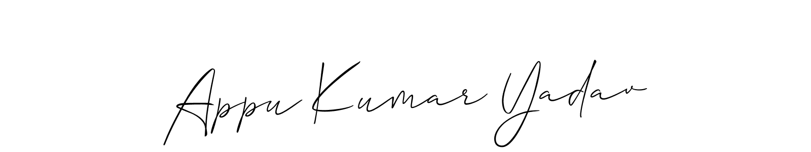 The best way (Allison_Script) to make a short signature is to pick only two or three words in your name. The name Appu Kumar Yadav include a total of six letters. For converting this name. Appu Kumar Yadav signature style 2 images and pictures png