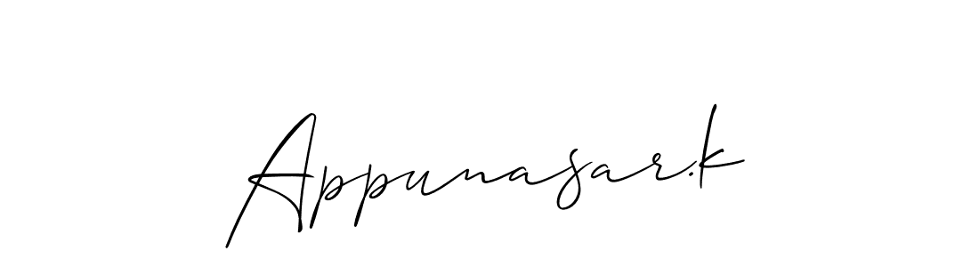 Design your own signature with our free online signature maker. With this signature software, you can create a handwritten (Allison_Script) signature for name Appunasar.k. Appunasar.k signature style 2 images and pictures png