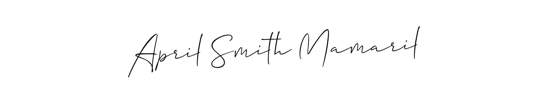 The best way (Allison_Script) to make a short signature is to pick only two or three words in your name. The name April Smith Mamaril include a total of six letters. For converting this name. April Smith Mamaril signature style 2 images and pictures png