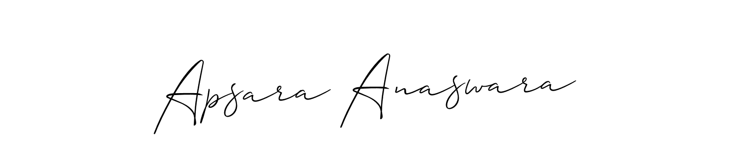 The best way (Allison_Script) to make a short signature is to pick only two or three words in your name. The name Apsara Anaswara include a total of six letters. For converting this name. Apsara Anaswara signature style 2 images and pictures png