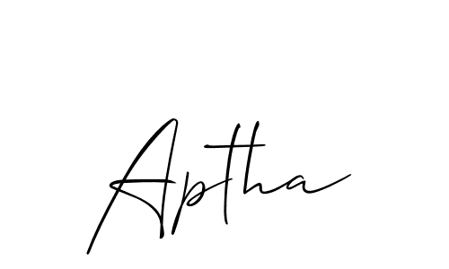 Use a signature maker to create a handwritten signature online. With this signature software, you can design (Allison_Script) your own signature for name Aptha. Aptha signature style 2 images and pictures png