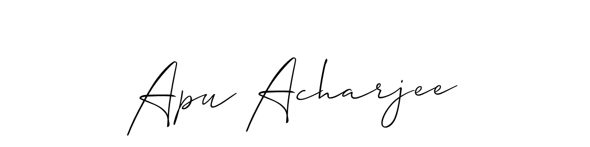 Allison_Script is a professional signature style that is perfect for those who want to add a touch of class to their signature. It is also a great choice for those who want to make their signature more unique. Get Apu Acharjee name to fancy signature for free. Apu Acharjee signature style 2 images and pictures png