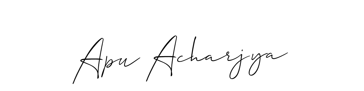 Make a beautiful signature design for name Apu Acharjya. With this signature (Allison_Script) style, you can create a handwritten signature for free. Apu Acharjya signature style 2 images and pictures png