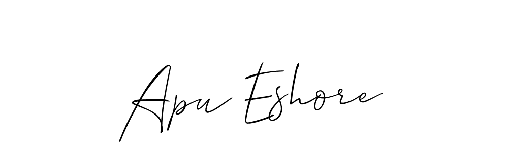 It looks lik you need a new signature style for name Apu Eshore. Design unique handwritten (Allison_Script) signature with our free signature maker in just a few clicks. Apu Eshore signature style 2 images and pictures png